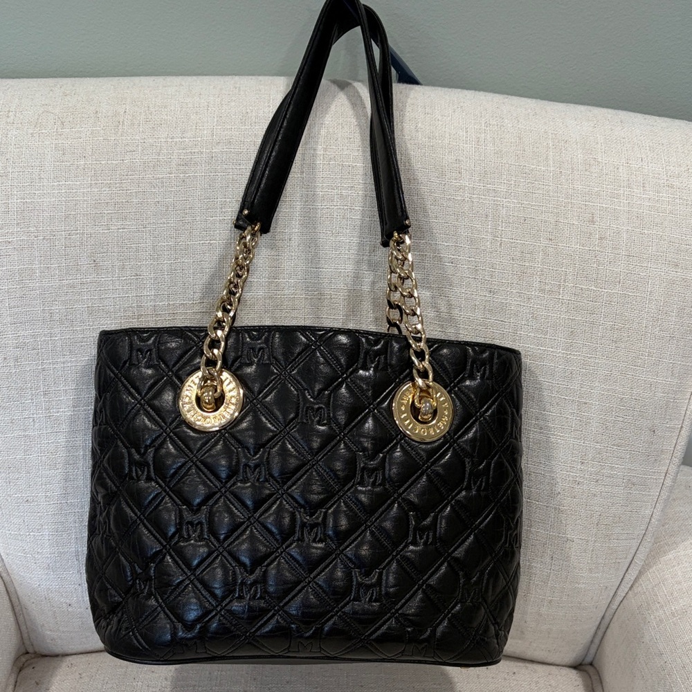 Luxurious Black Quilted Tote with Gold Chain by MCM
